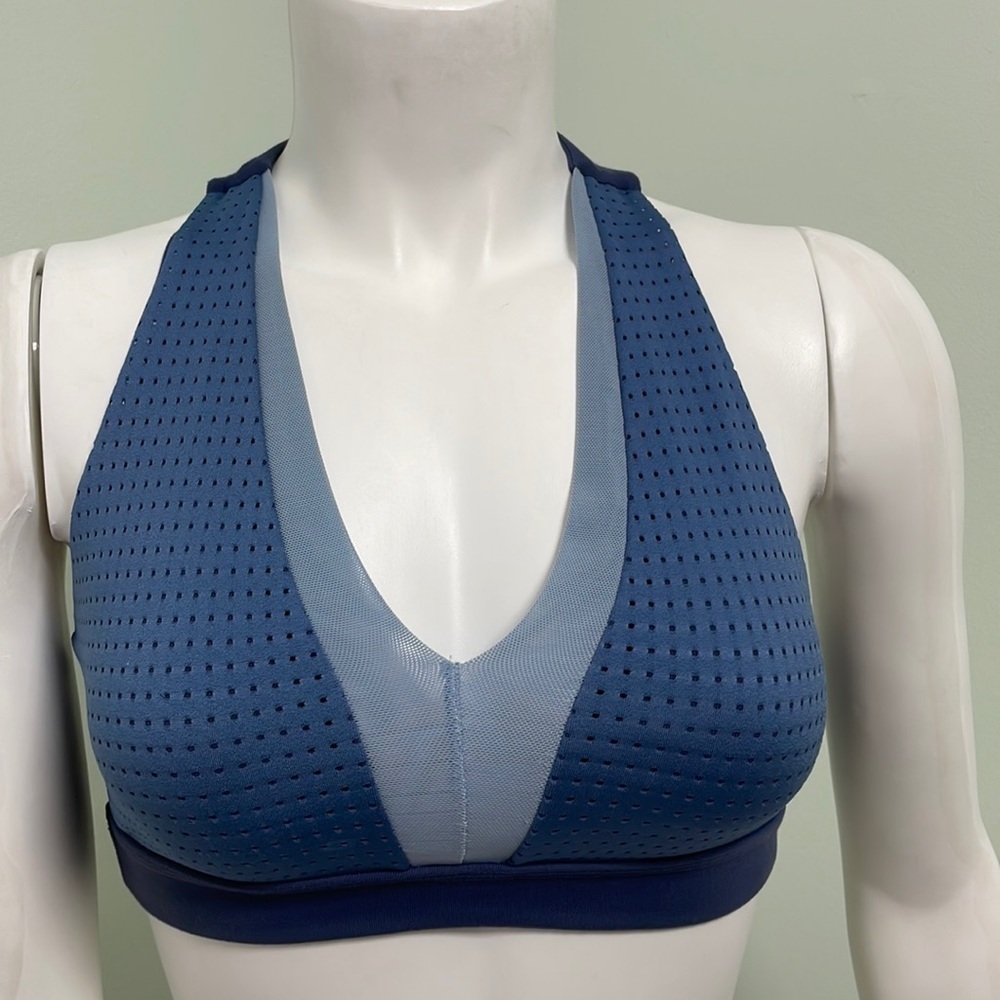 Aerie V Neck Sports Bra Blue Mesh Padded